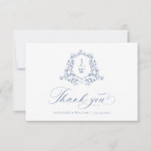 モノグラム伝統的クレストブルーエレガントな結婚式 サンキューカード (正面)