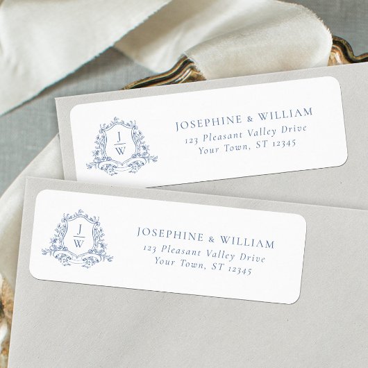 モノグラム伝統的クレスト青結婚のアドレス ラベル