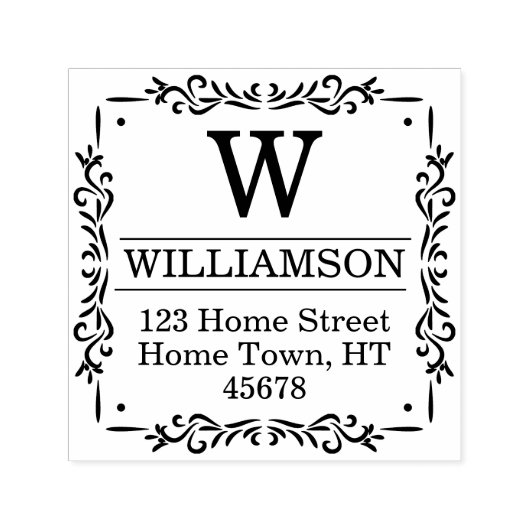 モノグラム伝統的スクエア差出人住所 セルフインキングスタンプ (デザイン)