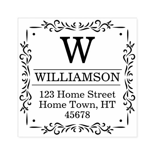 モノグラム伝統的スクエア差出人住所 ラバースタンプ (インプリント)