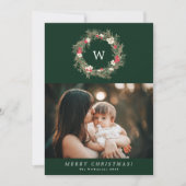 モノグラム伝統的リースワンフォトクリスマス シーズンカード (正面)