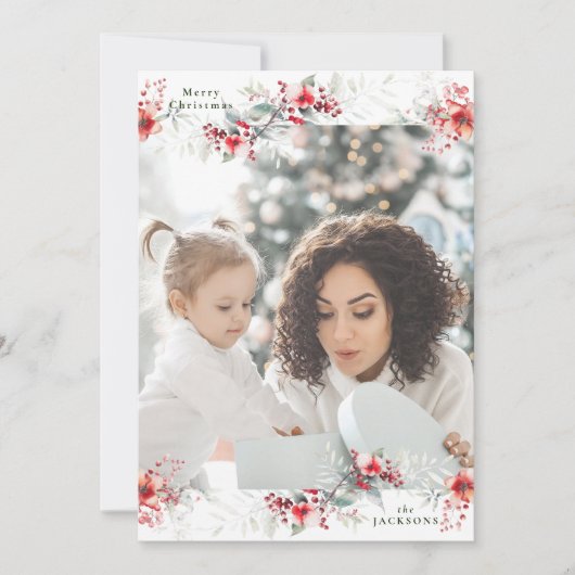 モノグラム伝統的リース写真クリスマス シーズンカード (正面)