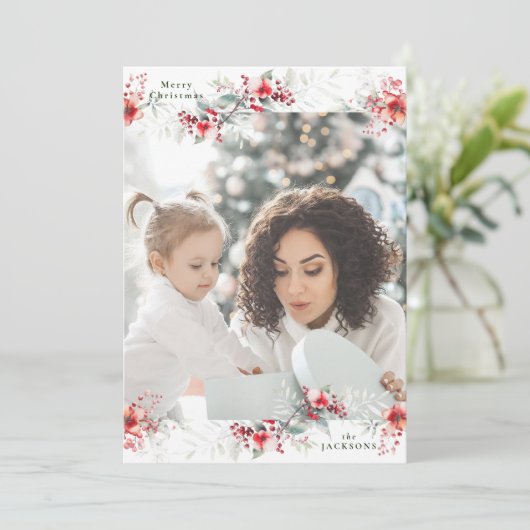 モノグラム伝統的リース写真クリスマス シーズンカード (スタンド正面)