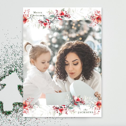 モノグラム伝統的リース写真クリスマス シーズンカード