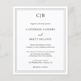 モノグラム伝統的予算結婚式招待状 チラシ