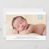 モノグラム伝統的少年の写真誕生のお知らせ 招待状 (正面)