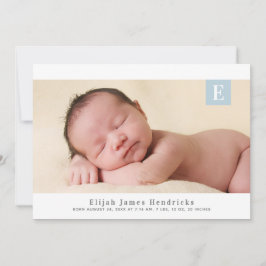 モノグラム伝統的少年の写真誕生のお知らせ 招待状