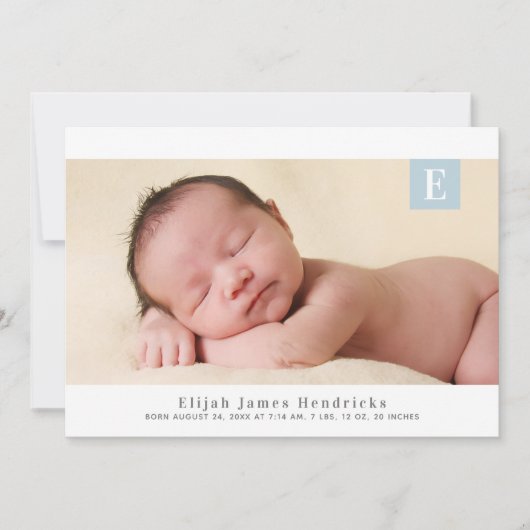 モノグラム伝統的少年の写真誕生のお知らせ 招待状 (正面)