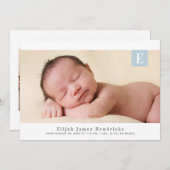 モノグラム伝統的少年の写真誕生のお知らせ 招待状 (正面/裏面)