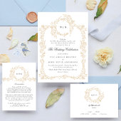 モノグラム伝統的赤面クレストエレガントな結婚式 出欠カード