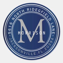 モノグラム住所 シールインネイビーブルー2 ラウンドシール