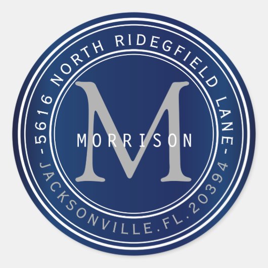 モノグラム住所 シールインネイビーブルー2 ラウンドシール (正面)