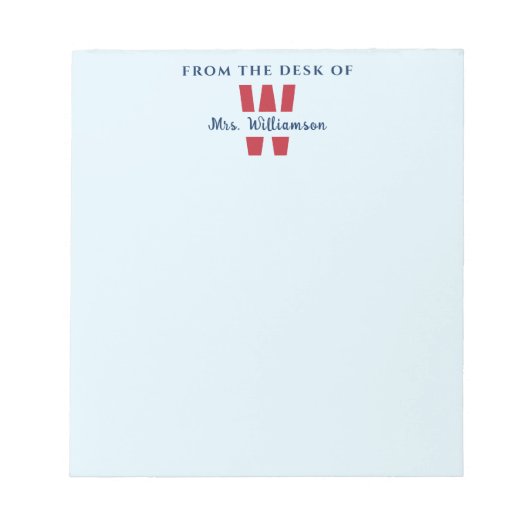 モノグラム先生の机から名前をカスタムする ノートパッド (正面)