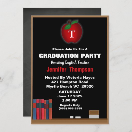 モノグラム先生シャルボード卒業パーティー 招待状 (正面/裏面)