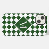 モノグラム入りおしゃれな緑と白の市松模様 iPhoneケース (裏面横)