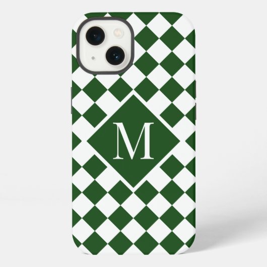 モノグラム入りおしゃれな緑と白の市松模様 iPhoneケース (裏面)