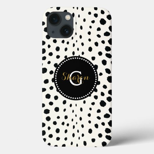 モノグラム入りおしゃれな黒白チーター柄 Case-Mate iPhoneケース (裏面)