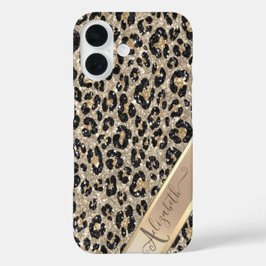 モノグラム入りおしゃれグリッター＋ヒョウ柄 Case-Mate iPhoneケース (裏面)