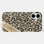 モノグラム入りおしゃれグリッター＋ヒョウ柄 Case-Mate iPhoneケース (裏面 (横))