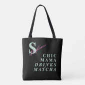 モノグラム入りおもしろママ 抹茶グリーンティーTシャツ 黒 トートバッグ (裏面)