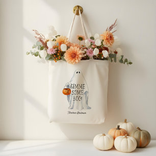 モノグラム入りかわいいハロウィンのお化けとカボチャのバケツ トートバッグ