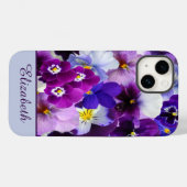 モノグラム入りすみれの花のデザイン 紫+青+白 Case-Mate iPhoneケース (裏面 (横))