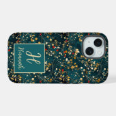 モノグラム入りのかわいい花柄の水彩画風 iPhone 15ケース (裏面横)