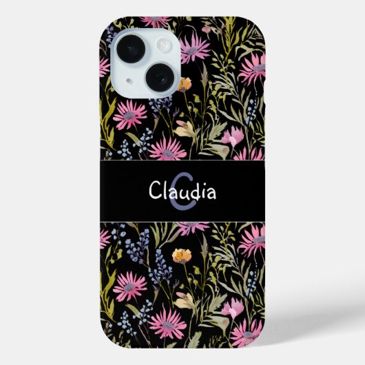 モノグラム入りのかわいい野の花 エレガントでおしゃれな花柄 Case-Mate iPhoneケース (裏面)