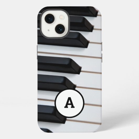 モノグラム入りのアップクローズピアノ鍵盤 iPhoneケース (裏面)