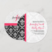 モノグラム入りのエレガントなブラック&ホワイトのウェディング 招待状 (正面/裏面)