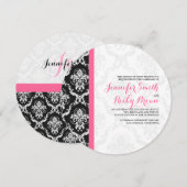 モノグラム入りのエレガントなブラック&ホワイトのウェディング 招待状 (正面/裏面)