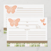 モノグラム入りのピンクの蝶のレシピカード (正面/裏面)