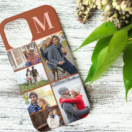 モノグラム入りの5枚の写真コラージュ バーントオレンジ iPhone 12 PRO MAX ケース