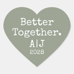 モノグラム入りの「Better Together」セージグリーン結婚式 ハートシール
