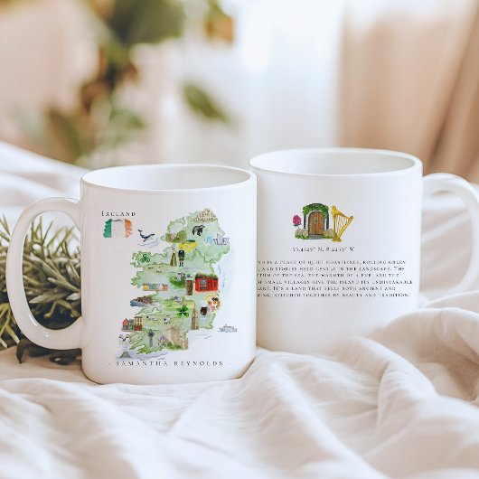 モノグラム入りアイルランド水彩画マップ コーヒーマグカップ