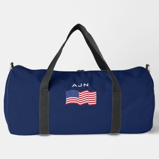 モノグラム入りアメリカ国旗ラージ ダッフルバッグ (正面)