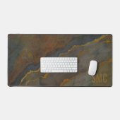 モノグラム入りアースカラーのジオードマーブル デスクマット (キーボード&マウス)