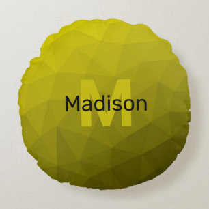モノグラム入りイエローグラデーション幾何学メッシュパターン ラウンドクッション