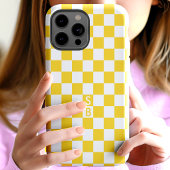 モノグラム入りイエロー&ホワイト チェッカーボード柄 Case-Mate iPhoneケース