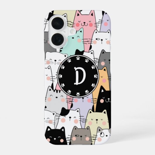 モノグラム入りイラスト 猫 iPhone 16ケース (裏面)