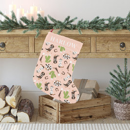 モノグラム入りウエスタンピンクカウガールサボテンの砂漠 スモールクリスマスストッキング