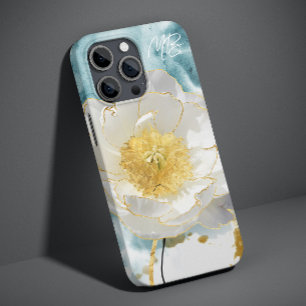 モノグラム入りエレガントでシンプルな白い花の水彩画 Case-Mate iPhone 14ケース