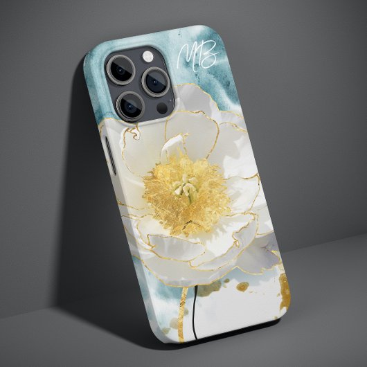 モノグラム入りエレガントでシンプルな白い花の水彩画 Case-Mate iPhoneケース