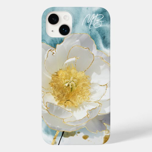 モノグラム入りエレガントでシンプルな白い花の水彩 Case-Mate iPhoneケース (裏面)