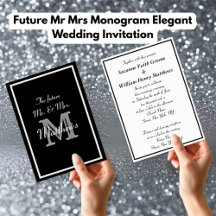モノグラム入りエレガントな結婚式の招待状 Future Mr Mrs