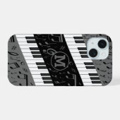 モノグラム入りカーブピアノ鍵盤と音符 iPhone 15ケース (裏面横)