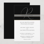 モノグラム入りクラシカルウェディング ブラック&ホワイト 招待状 (正面/裏面)