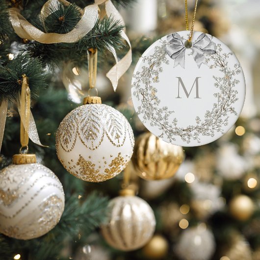 モノグラム入りクリスタルリースのクリスマス セラミックオーナメント