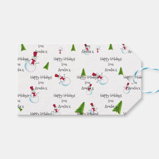 モノグラム入りクリスマススノーマンギフトタグ ギフトタグ (正面(横))