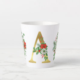 モノグラム入りクリスマスラテマグ - エレガントゴールドレター カフェラテマグ
